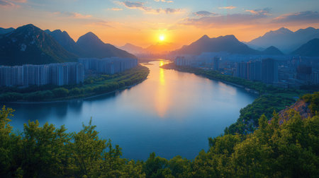 Sunset view of Xiangshan, Guilin, Chinaの素材