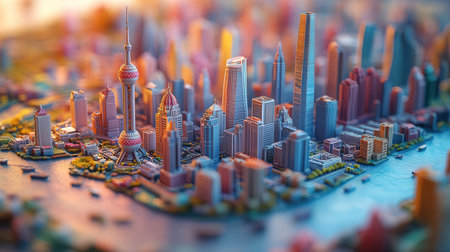 3d illustration of a futuristic city on a map. 3d renderingの素材