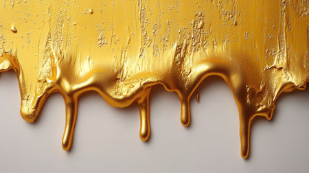 Honey dripping on white background, closeup. Golden paint drippingの素材