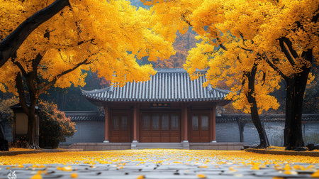 Ginkgo tree in autumn, Gyeongbokgung Palace, Seoul, South Koreaの素材