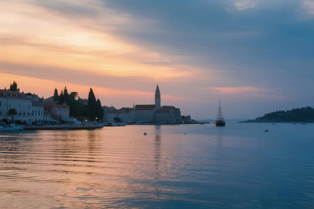 Sunset over the old town of Rovinj, Croatiaの素材