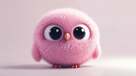 Cute pink owl on a white background. 3d rendering.の素材
