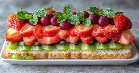 Fruit sandwich with strawberries, kiwi, grapes and mintの素材