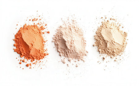collection of make up and cosmetic powder on white background. each one is shot separatelyの素材