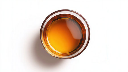 A glass of whiskey on a white background. View from above.の素材