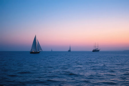 Sailing boat on the sea at sunset. Sailing yacht.の素材