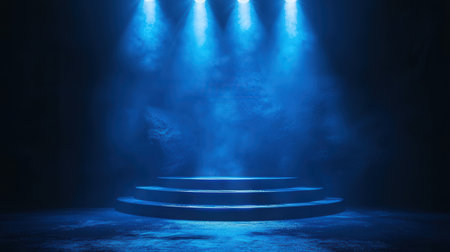 Stage Podium Scene with for Award Ceremony illuminated by spotlight. Award ceremony concept.の素材