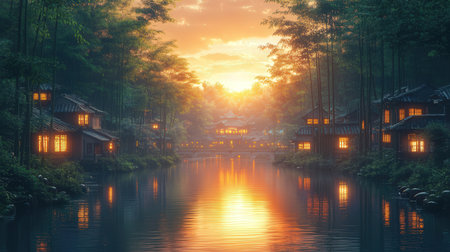 The ancient town of Hangzhou at sunset, China, Asia.の素材