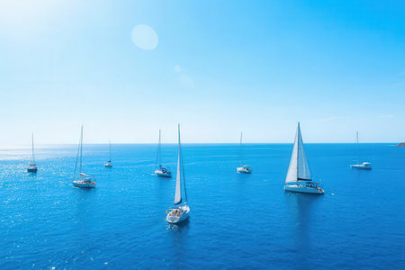 Sailing boats in the blue sea. Luxury yachts.の素材