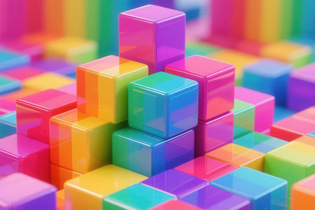 abstract background of colorful cubes, 3d render, square imageの素材