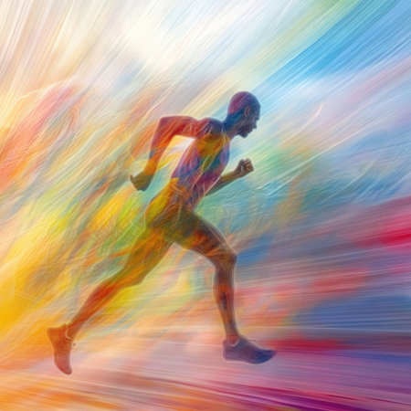 Running man. Runner in motion on colorful background. Sport and fitness concept.の素材