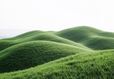 Green hills with grass on white background. 3d render illustration.の素材