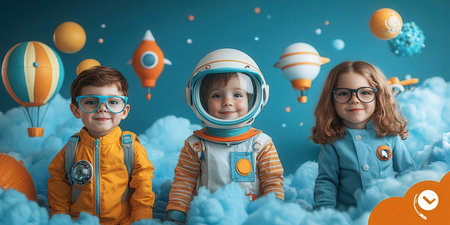 Portrait of cute children in space suit. Elements of this image are furnished by NASAの素材