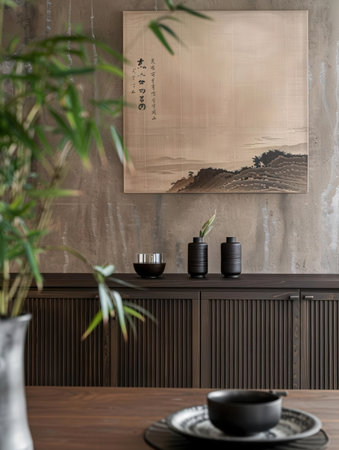 Japanese style dining room interior design. 3d rendering mock up.の素材