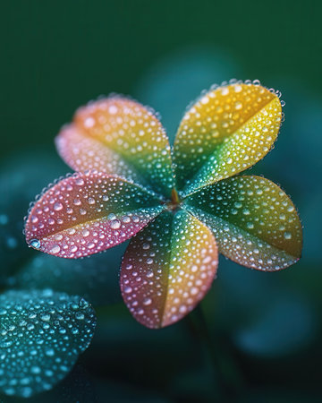 Macro shot of a clover leaf with dew drops.の素材
