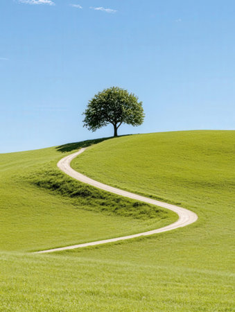 Lonely tree on a hill in Tuscany, Italyの素材