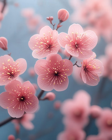 cherry blossom on blue sky background with soft focus and vintage toneの素材