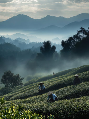 Tea plantation in the morning, Chiang Rai province, Thailand.の素材