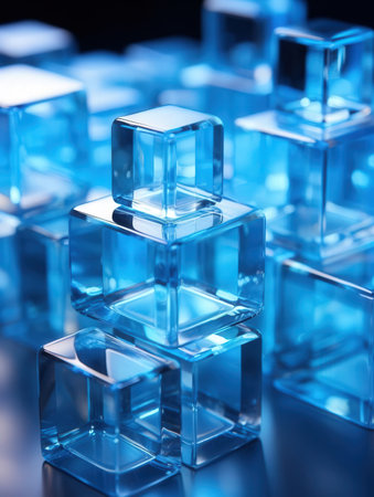 Blue cubes on a dark background. Abstract background. 3d rendering.の素材