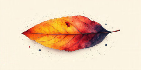 Watercolor autumn leaf on white background. Hand drawn vector illustration.の素材