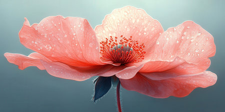 Poppy flower with dew drops on petals close-upの素材