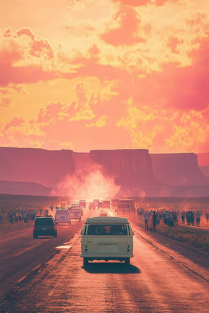 Tourists on the road in Monument Valley, Arizona, USA.の素材