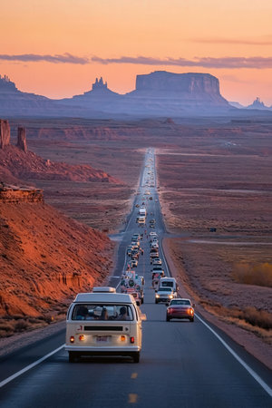 Road traffic in Monument Valley, Arizona, USAの素材