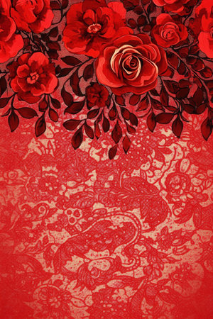 Vintage background with red roses and lace. Hand-drawn illustration.の素材