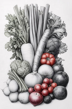 Composition of fresh vegetables on a white background. Toned.の素材