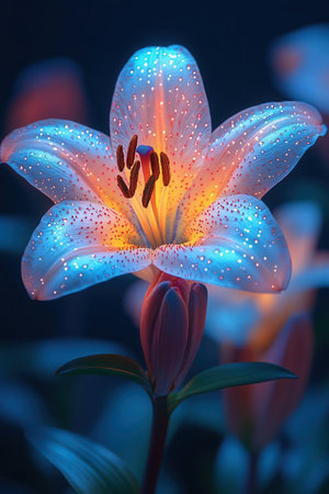Beautiful lily flower in the garden at night, Thailand.の素材
