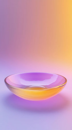 Empty glass plate on colorful gradient background. 3d render illustration.の素材
