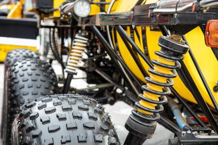 Agricultural machinery. Close-up of technical units and mechanisms of agricultural machinery. Springs and suspension elementsの写真素材