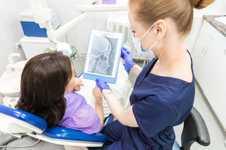 Dentistry concept. Professional dental services and modern equipment without pain. The doctor...