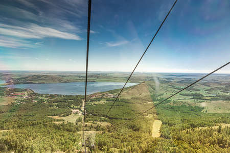 View from the cabin of the cable car on Lake Bannoe, Republic of Bashkortostan