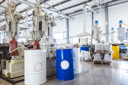 The interior of a factory for the production of polypropylene products from recycled materials....