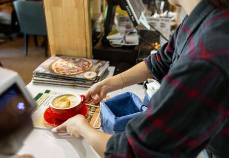 female Barista Cafe Making Coffee Preparation Service Conceptの写真素材