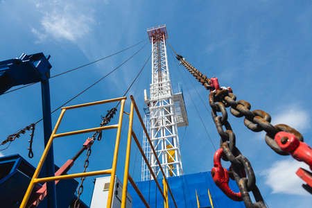 Mobile drilling rig close-up. Drilling and servicing oil and gas wells