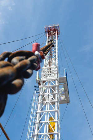 Mobile drilling rig close-up. Drilling and servicing oil and gas wells