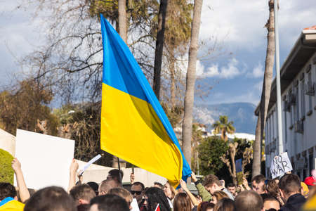 Alanya, Turkey. February 26, 2022: Stop war. demonstration of Ukrainian people against the entry of Russian troops, solders into Ukraine, against Putin. The War in Europeのeditorial素材