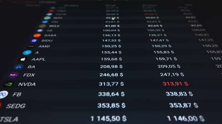 Ufa, Russia November 11, 2021: Laptop screen with stock market charts. Technical analysis and...