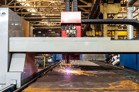 Plasma welding and metal cutting in industry. High-tech production processes at the plantの写真素材
