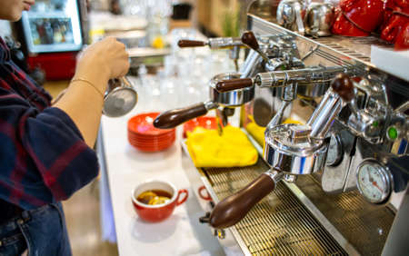 female Barista Cafe Making Coffee Preparation Service Concept