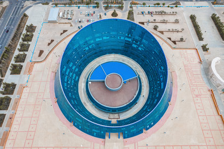October 15, 2022 Astana, Republic of Kazakhstan: Landmark of the city Palace of Creativity Shabyt aerial photography from a droneのeditorial素材