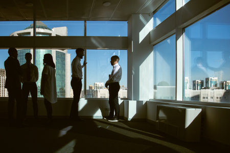 A team of young businessmen working and communicating together in an office. Corporate businessteam and manager in a meeting.の写真素材