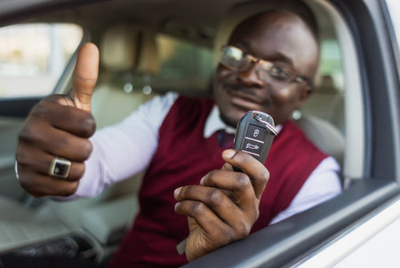 The concept of buying or renting a car. Close-up of handing over the keys. Car on lease. Buying a...