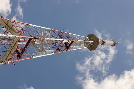 Radio-television tower for receiving and transmitting electromagnetic signals at a distance. Metal...