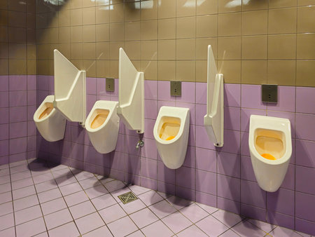 Interior of a bathroom with toilets. Design of sanitary facilities for personal care. Personal hygiene in public places. Ceramic products in everyday life.の写真素材