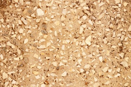 Texture of light beige granite. Natural stone for construction. Decorative slabs. Natural background of polished granite chipsの写真素材