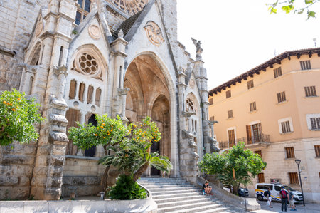 Soller, Spain - June, 19, 2021: Main entrance of the village churchのeditorial素材