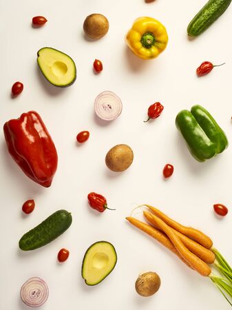 vegetable mix with avocado, pepper, onion, cucumber an mushroomsの写真素材